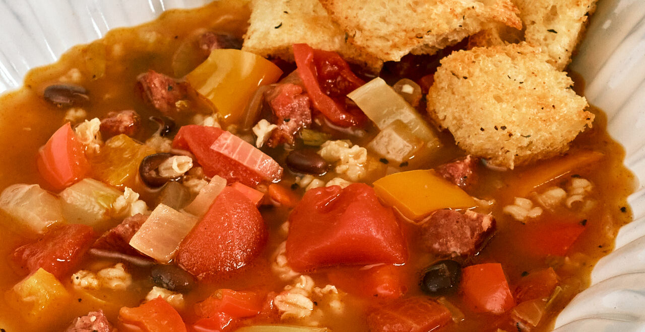 Cajun Black Bean, Andouille Sausage & Sweet Potato Soup